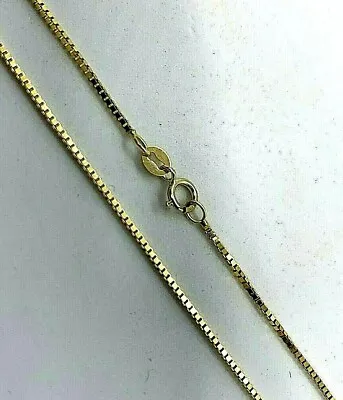 14K Solid Yellow Gold Box Chain Necklace Women's .90mm Length 16  To 24   • $149.99