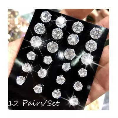 Earrings Set 12 Pair/pack AAA CZ Women Men Crystal Wedding Jewellery Earrings • £9.99