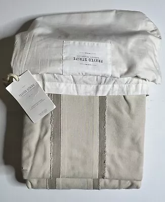 Restoration Hardware Frayed Stripe Duvet Cover Cotton Twin Khaki NEW $149 • $89.99