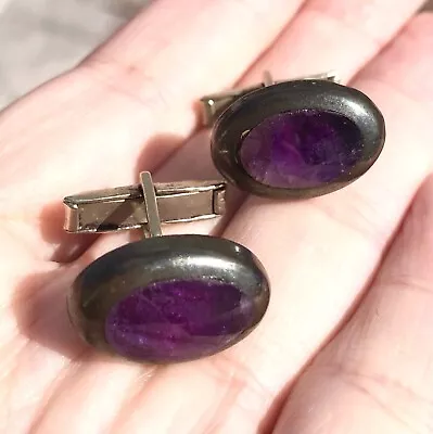 Vintage Mexico DM Silver Amethyst Cuff Links Men • $9.99