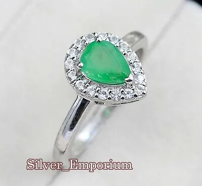 925 Sterling Silver 9X6 MM Emerald Natural Pear Gemstone Gorgeous Ring For Women • $96.99