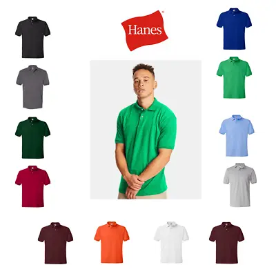 Hanes 054x Men's Short Sleeve Polo Golf Jersry Knit Sport Shirt Sizes S-4xl • $18.99