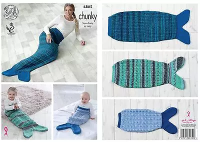 King Cole 4865 Knitting Pattern Baby Child Adult Mermaid Tail Blanket In Chunky • £4.59