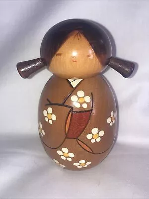 Rare Vintage Japanese Art Forum Wooden Kokeshi Doll With Pigtails Springtime • £12.57