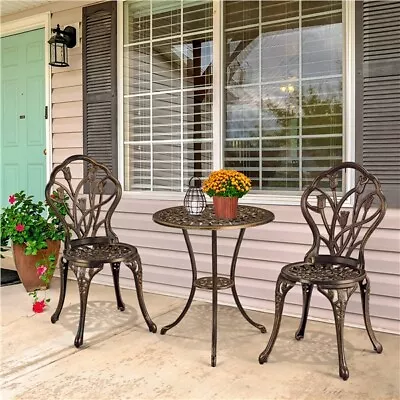 3pcs Outdoor Patio Bistro Set Antique Cast Aluminum Floral Dining Furniture Set • $129.99