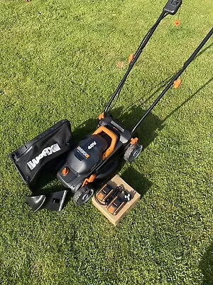 £69 • Buy Worx WG779E.2 40V Cordless Mower 34cm. 2 X 2.0Ah Batteries & New Double Charger