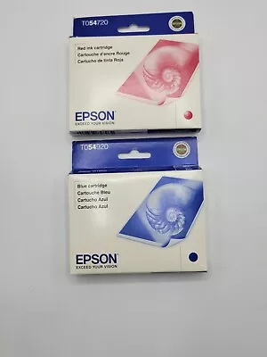 Epson OEM Red & Blue Ink Cartridges TO54720 TO54920 R800 R1800 Exp: 2010 Sealed • $12