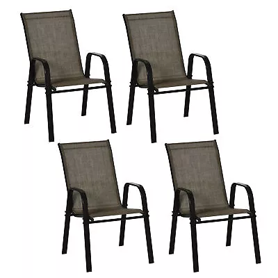 Outsunny Set Of 4 Garden Dining Chair Set Outdoor W/ High Back Armrest Brown • £109.99