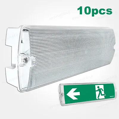 10x Led Emergency Light Bulkhead Exit Sign Ip65 Maintained Non Maintained Left • £112.79