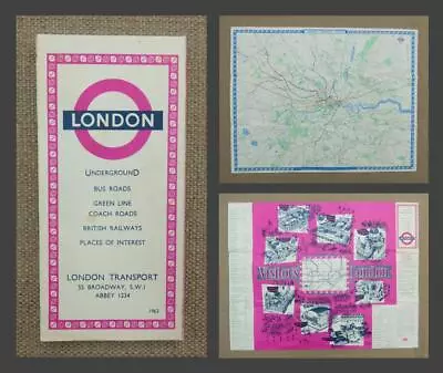 1963 - LONDON TRANSPORT TOURIST MAP - TUBE British Railways Coaches Buses • £7.99