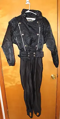 Vintage Nils Black Ski Suit Womens 6 / 7 ??? One Piece Snowsuit Snow Bib Vtg 80s • $60