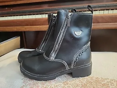 Milwaukee Motorcycle Clothing Black Leather Boots Womens 10C Dual Zipper MVB206 • $50