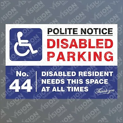 £5.99 • Buy Disabled Parking Sign Personalised With House Number A4 Sticker Plastic Metal