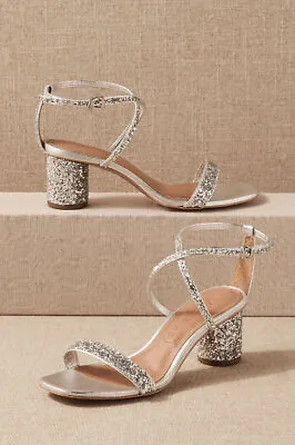 Anthropologie BHLDN Vicenza Mandi Leather Silver Glitter Round Heel Sandal NEW 6 • $75