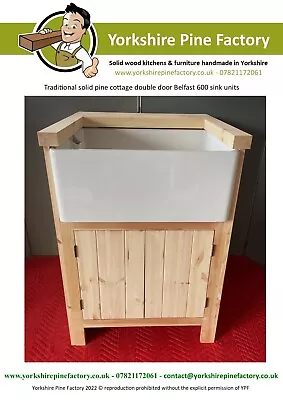 £320 • Buy Free Standing Solid Pine Double COTTAGE Door Belfast Sink Cabinet, SINK & WT