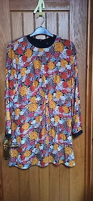 Zara TRF Dress Red Yellow Flowers Print Long Sleeves Pleated Size L • £10