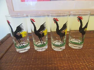 Vintage MCM Federal Glass Crowing Rooster Glasses Holds 12 Oz. Set Of 4 • $30