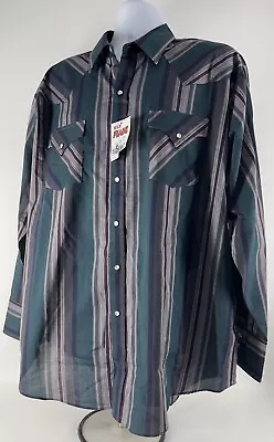 ELY Plains Western Shirt Men XL Blue Stripe Pearl Snap Rockabilly 80s • $24