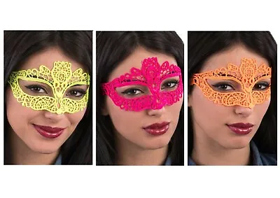 Neon Masquerade Mask Eyemask Eye Fancy Dress Fluro Rave 90's Lace Filigree Ball • £3.99