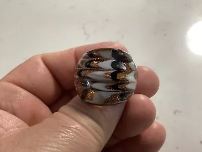 Beautiful Authentic Italian Murano Glass White Black & Gold Ring (8) Nr • $9.99