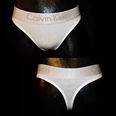 Vintage CALVIN KLEIN Cotton Bikini Thong Panties Sz S Small White Signature Band • $9.99