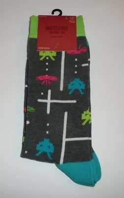 Space Invaders 1 Pair Men's Crew Socks Mossimo Classic Atari Video Game Grey  • $14.20