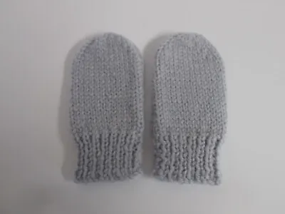 Hand Knitted Baby Mittens 3-6 Months Plus Grey • £2