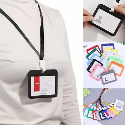 ID Holder Double Side School Work Office ID Card Identity Badge Holder & Lanyard • £2.98