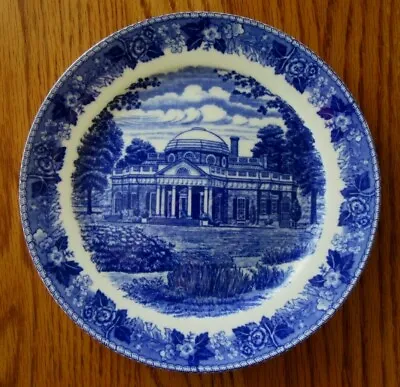  7  Blue & White MONTICELLO Souvenir Plate OLD ENGLISH STAFFORDSHIRE • $9.99