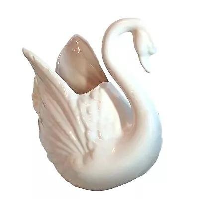 Vintage MCM White Swan Ceramic Pottery Planter Vase Figurine 7.5  Tall EUC • $17