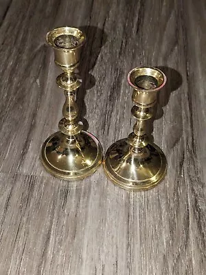 Vintage Gold Brass Candlesticks Candle Holder 5.5  & 7  Made In India Set Of 2 • $22.99