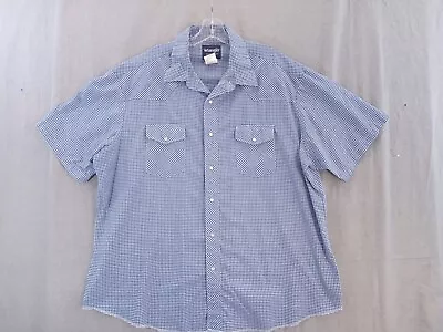 Wrangler Shirt Men XXL Blue Plaid Short Sleeve Pearl Snap Cotton Western Adult • $14.97