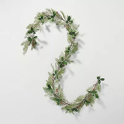 12' Faux Cedar & Magnolia Leaf With Winterberries Christmas Garland - Hearth & • $26.99