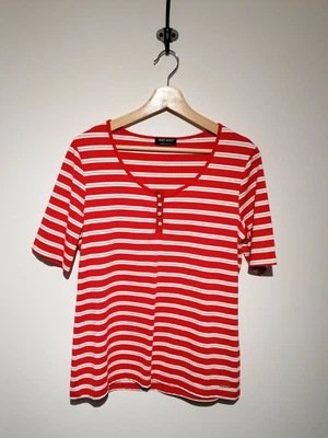 £5 • Buy Saint James UK 16 Red&White Striped Jersey T-Shirt Anchor Buttons Silver Thread