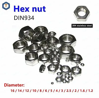 304 Stainless Steel Hex Nuts M1.6 M2 M2.5 M3 M4 M5 M6 M8 DIN934 • $6.93