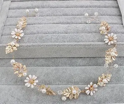 Pearl Bridal Headpiece Crystal Hair Vine Gold Headdress Wedding Gown Accessories • £12.79