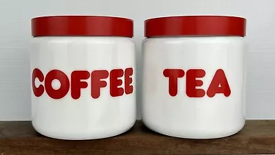 Vintage CLP England Milk Glass Coffee Tea Storage Canister Jar Set Red Retro GC • $33