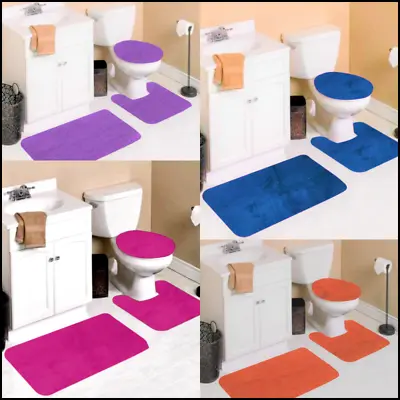 New Style Mix Match Colors Bathroom Set Bath Rug Contour Mat Toilet Lid Cover  • $19.55