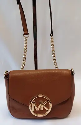 Rare MICHAEL KORS Leather FULTON Small Chain Crossbody Bag Purse Luggage Brown • $49.50