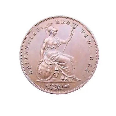 1854 Penny Victoria British Copper Coin About EF Very Nice W • £127
