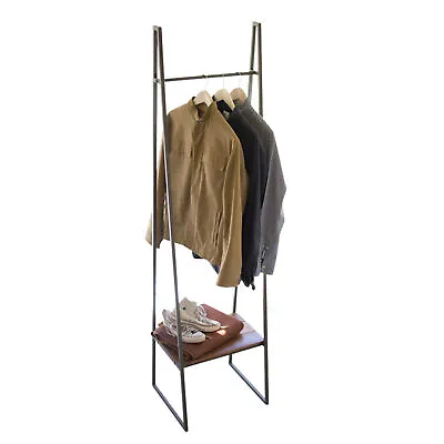 A-Frame Metal Hanging Rack Coat Tree Lower Wood Storage Shelf Garment Stand • $197.95