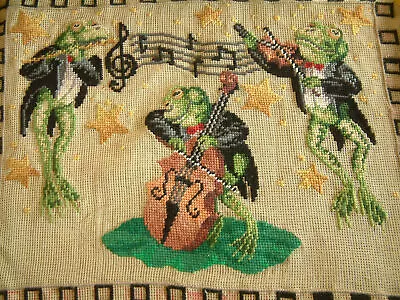 Lovely Cute Frog In Music Party Violin Needlepoint Canvas Preworked • $79.99