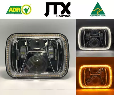 1 Pair Chrome LED JTX Headlights 5x7  White Halo Flashes Amber Suits F250 • $517.50