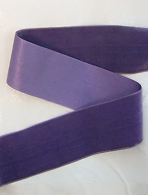 3 Yds Antique Vintage 2-1/4   Purple Violet French Silk Rayon Velvet Ribbon • $19.99