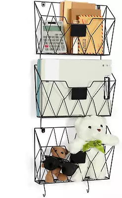 Hanging Wall File Holder Wall Mount Metal Wall File Organizer 3 Pockets Mail Org • $36.28