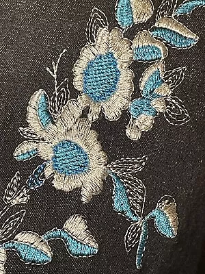 Denim & Co Women's Floral Embroidered Boho Mandarin Collar Denim Jacket Size L • $28