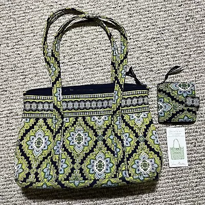 Vera Bradley Tote Shoulder Handbag Purse Quilted Cambridge Green Blue & Wallet • $25.95