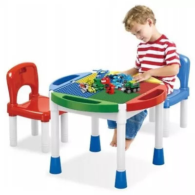 Kids Multi Activity 3-in-1 Table & 2 Chairs Building Blocks Table With Storage • £39.99