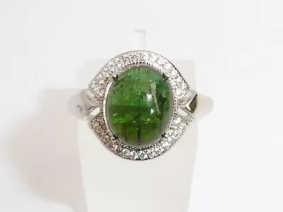 Ladies Sterling 925 Solid Silver 4 Carat Green Tourmaline & White Sapphire Ring • £29.50