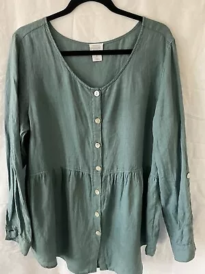 Sigrid Olsen Sz L 💯linen Blouse Blue • $7.99